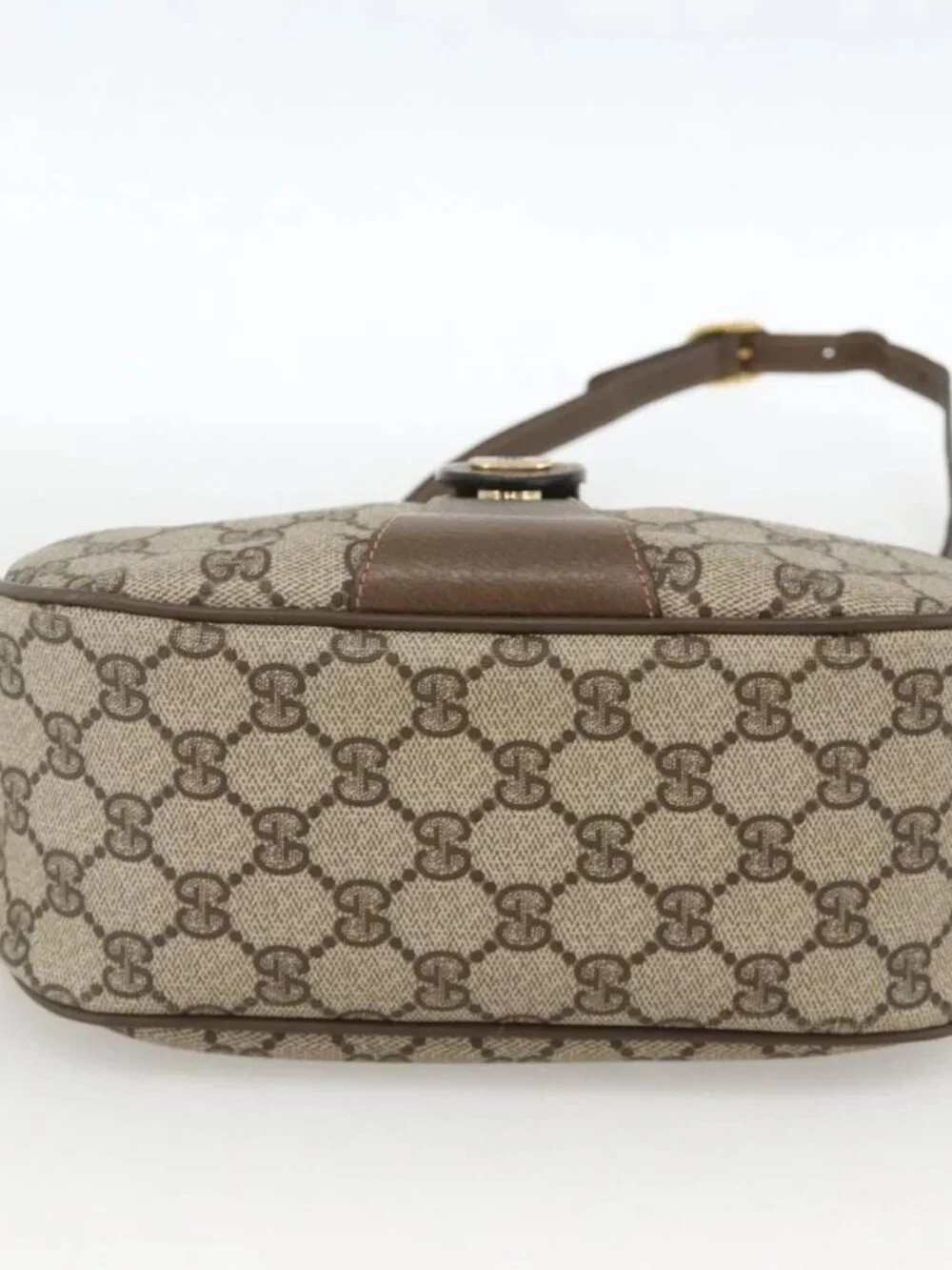 GUCCI GG Supreme Web Sherry Line Bag PVC Beige Gold 89 02 032 Auth YKZ450